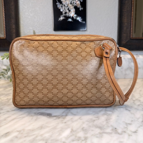 Celine Tan and Brown Monogram Clutch/Cosmetic Bag EUC - Picture 2 of 6